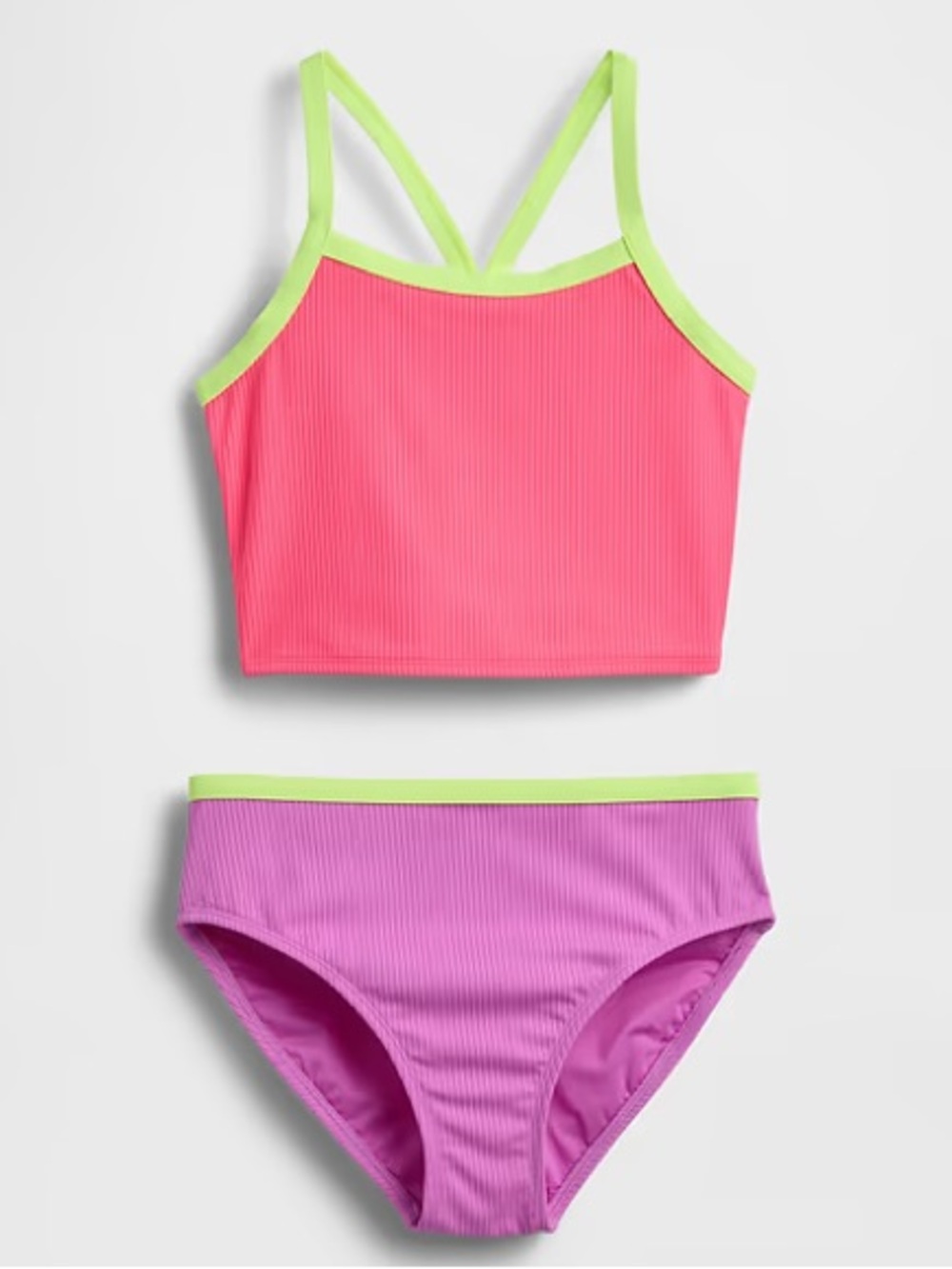 GAP-Girls Tankini Swim Two-Piece (UPF 50+) - size M (8-9)- pink/purple/yellow
